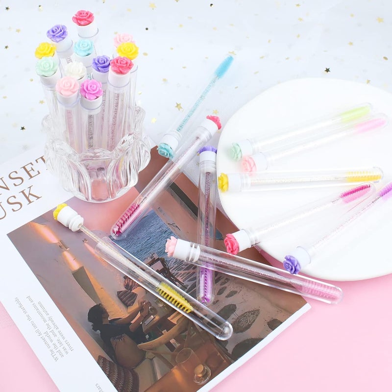 SenRocc 20Pcs Mascara Wands Tube Set Reusable Lash Spoolies Rose Flower Tube Eyelash Brush Tubes Spoolies Lash Extension Brushes Applicators Makeup Tools (R-L-MIX) - Image 5